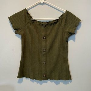 Army Green Ruffled Cop Top